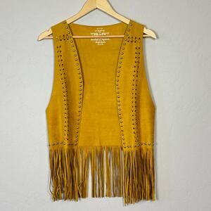 Crazy Train Studded Fringe Open Faux Suede Vest Western Festival OS Boho Laced
